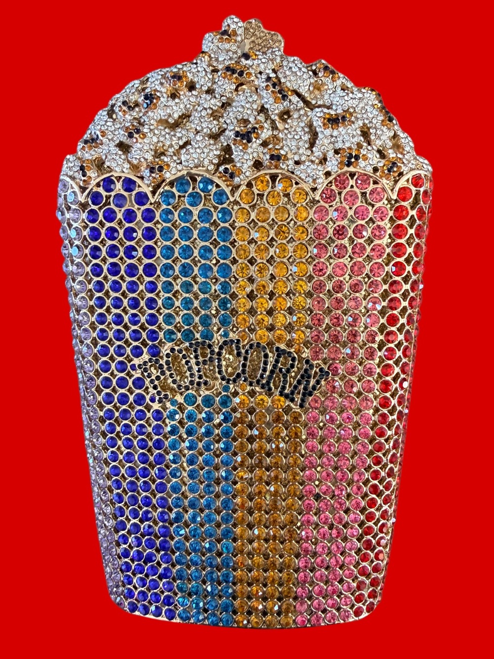 Crystal Popcorn Box Clutch w/Gold Detachable Shoulder Strap-Multicolor-NWT